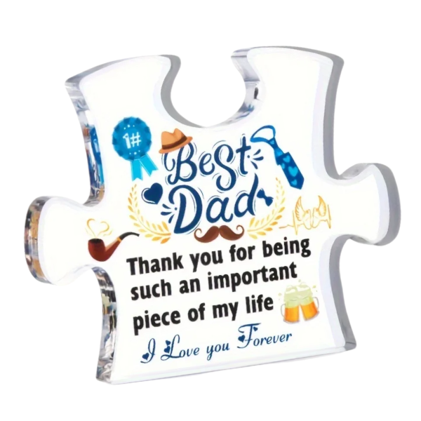 Puzzle Shaped Acrylic Plaque with Heartfelt Message for Father - Clear