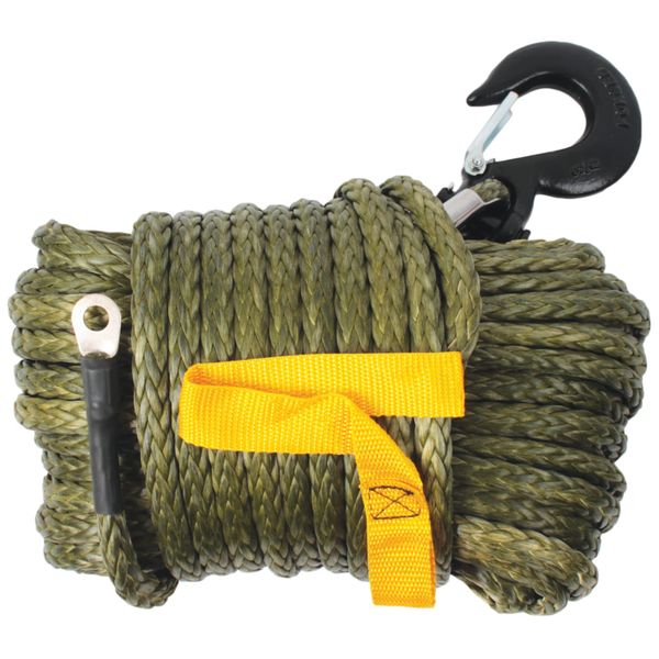 Synthetic Rope with Hook for Electric Winches - 9mm x 29 Metres-8491kg Cap