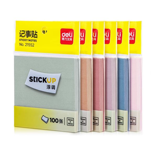 Deli Sticky Note 76x76mm, 100 Sheet x 6 Morandi Colours