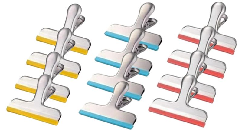 12-Piece Silicone-Coated Stainless Steel Food Bag Sealing Clips