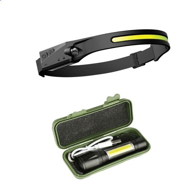 LED Rechargeable Head Lamp + LED Rechargeable Mini Torch Set