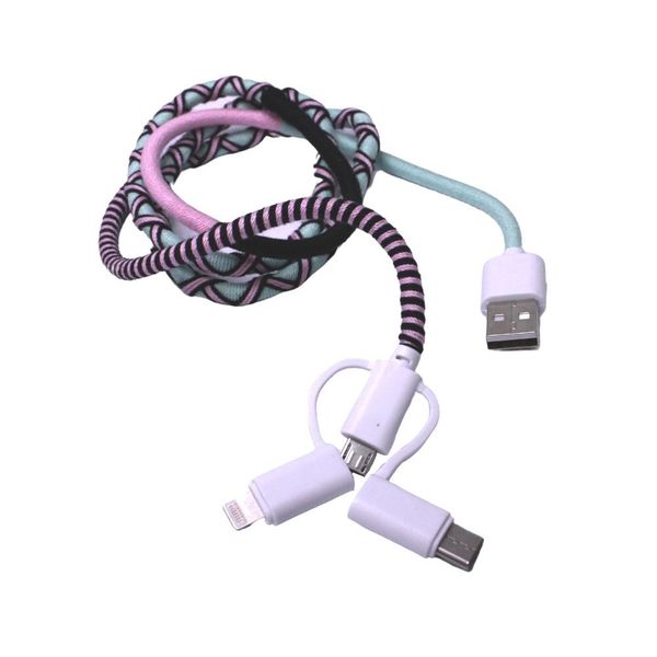 Digital Nomad Digital Accessories - Woven 3 in 1 Cable - Green/Pink