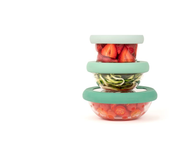 Food Huggers Adjustable Silicone and Glass Lids, Set of 3