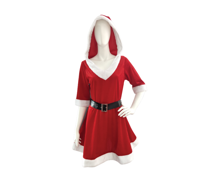 Lady Santa Suit Hood Dress &amp; Belt 117cm Christmas wear
