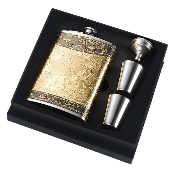 Hip Flask Gift Set for Men 8oz Leak-proof Flask with 2 Cups and Funnel