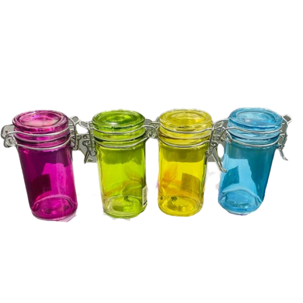 Colored Glass Clip-Top Storage Canisters - Airtight 4pc Set