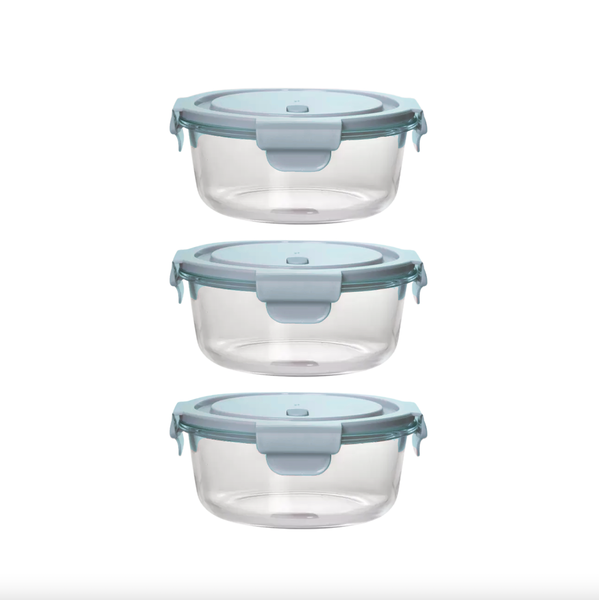 660ml Leak-Proof Glass Round Food Containers - 3 Pack Mix