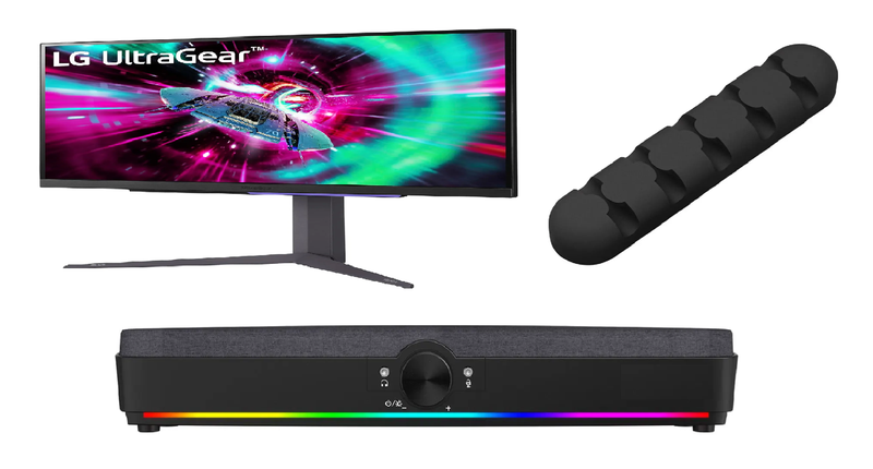 LG 27" UltraGear UHD Gaming Monitor + CS USB Soundbar &amp; 5-Slot Cable Clip