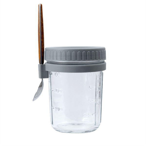 1Pcs Breakfast Cup Airtight Oatmeal Jar With Cover And Spoon Grey