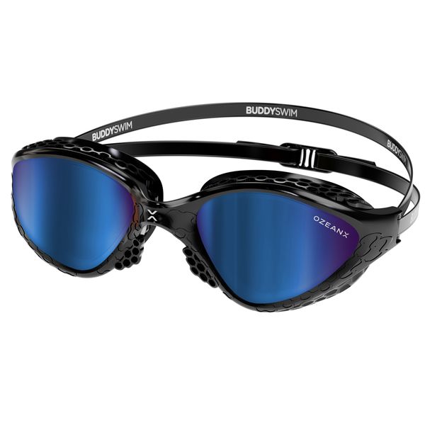 Buddyswim OzeanX Swim Goggles, Black Frame and Blue Mirror Lens