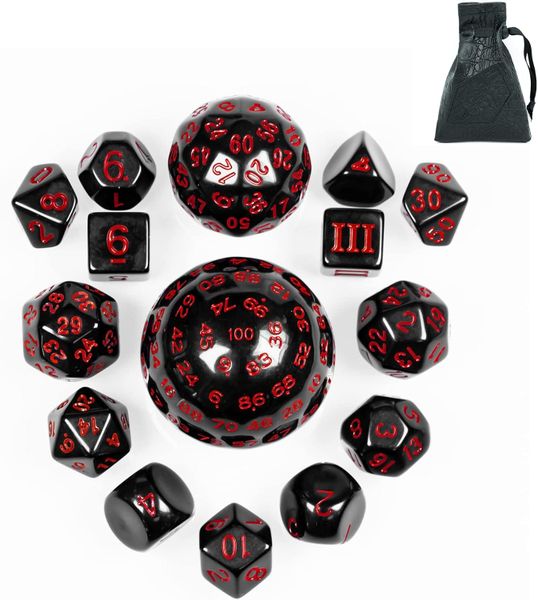 Complete Polyhedral DND Spherical Dice Set W/ Carry Bag D3-D100 - 15 Piece
