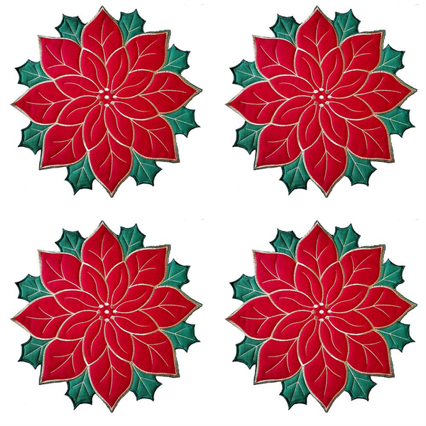 Holiday Christmas Embroidered Placemats Applique Poinsettia Placemats Chris