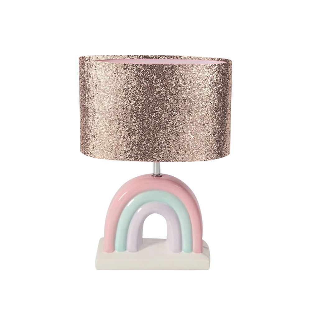Modern Ceramic Rainbow Table Lamp With Sequin Fabric Shade - 35.5cm