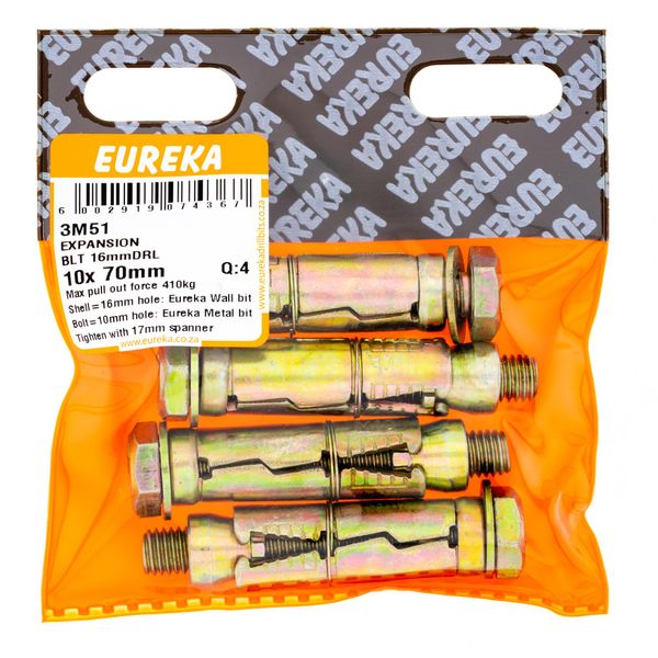 EUREKA Expansion Bolts 10 x 70mm Q:4 3M51