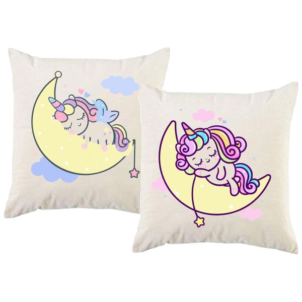 PepperSt – Scatter Cushion Cover Set – Unicorn Sleeping in Moon