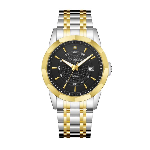 High-End Men's Quartz Watch with Two-Tone Gold and Silver Steel Watch