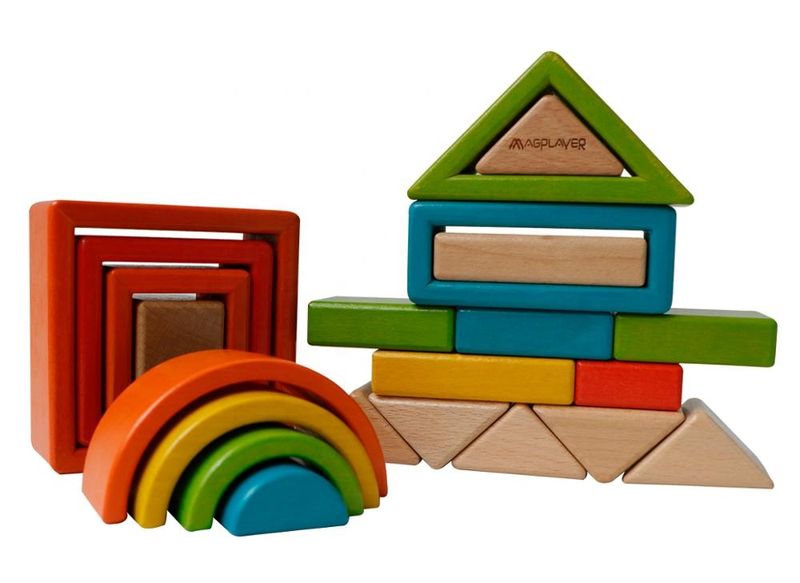Magplayer Wooden Rainbow Building Blocks (33 Pieces)