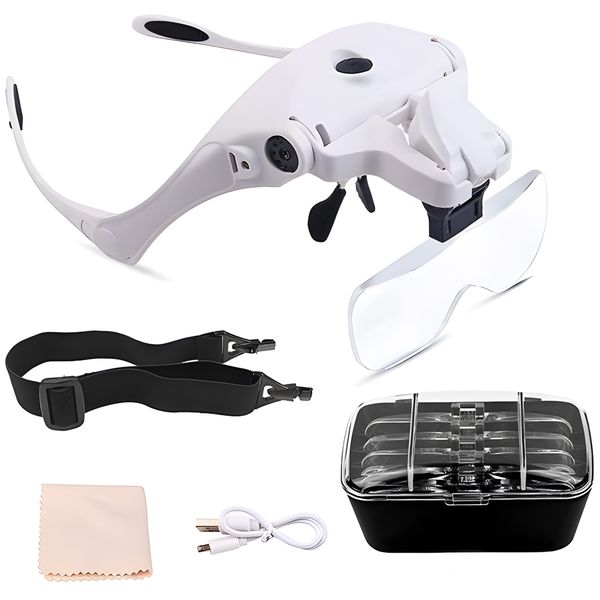 Headband Magnifying Glasse with 5 Lenses Head Mount Magnifier with Light