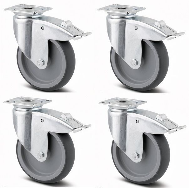 Grey Rubber Swivel Wheels with Brake 50mm/75mm