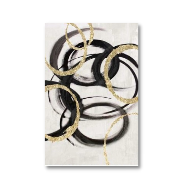 Canvas - Abstract Art Black and Gold Rings I - Oil Painting - 1200mm x 800mm