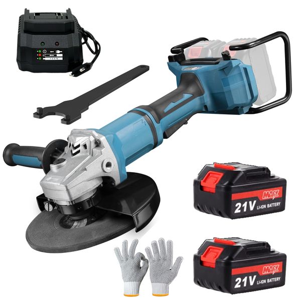 Heavy Duty Cordless Angle Grinder with 2×21V Batteries &amp; Speed Control