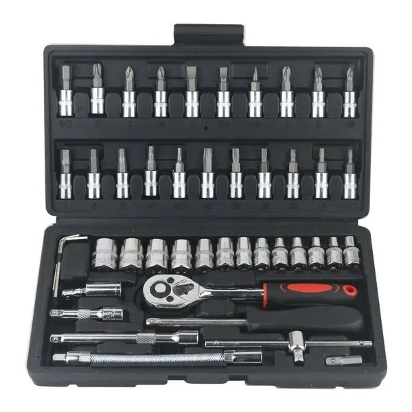 46 Piece 1/4" Socket Tool Set for Automotive Motorcycle Bicycle Repair