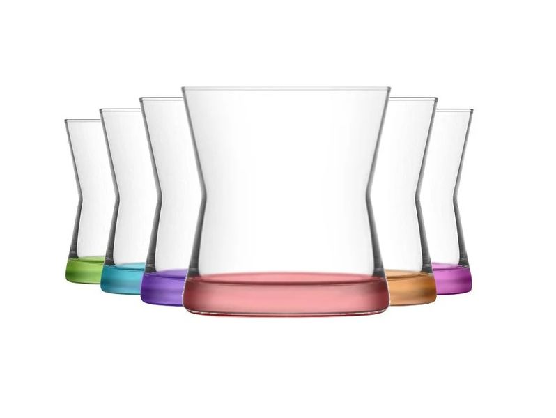 Elegant 6 Piece Glass Set Transparent With Colour Base - 300ml