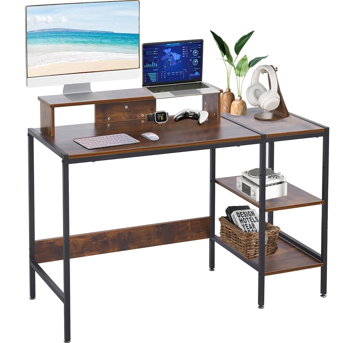 Computer Table Study Desk with Monitor Stand Shelf Workstation Gamin Office