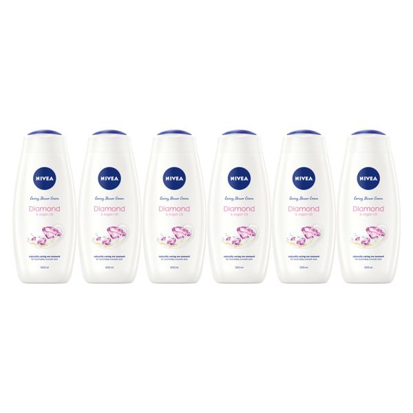 NIVEA Diamond &amp; Argan Oil Caring Shower Cream Body Wash, 6x500ml