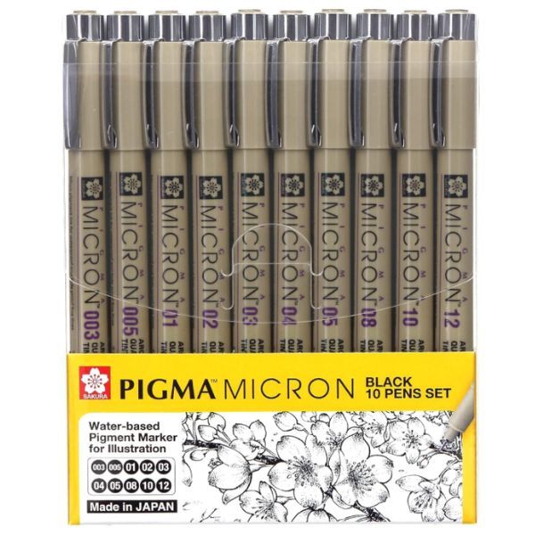 Sakura Pigma Micron Black 10 Pen Set - Assorted Tip Sizes