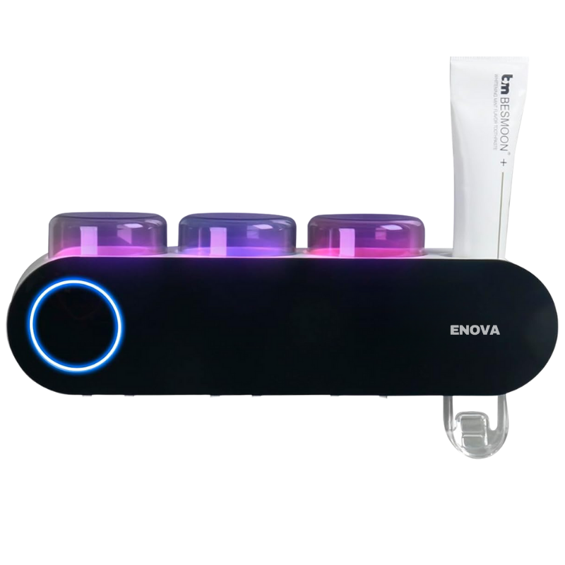 Enova UV Toothbrush Sanitizer and Holder with 3 Cups & Toothpaste Dispenser