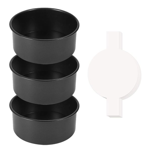 6Inch Cake Pan-3pcsRound Cake Pans with 100 Pieces Parchment Paper,Non-Stic