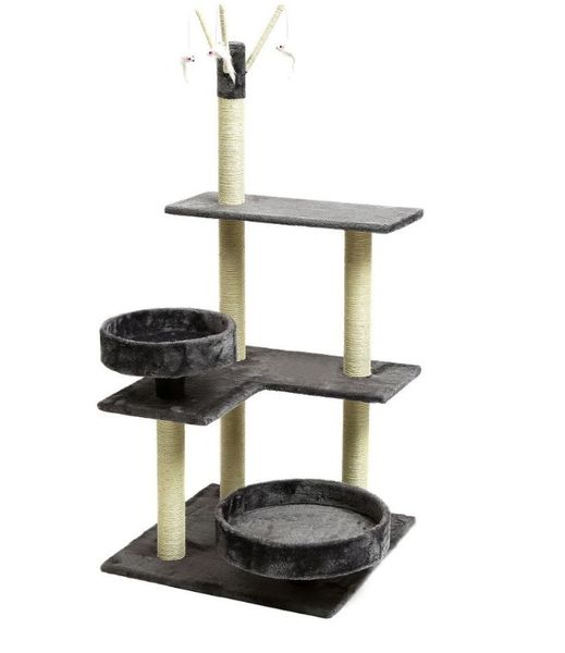 Three-layer Jumping Plush Play House Wooden Cat Tree Climbing Scratcher
