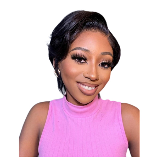 Black In 13x4 Pixie Straight Wig Frontal Glueless Hair 15A Peruvian Indian