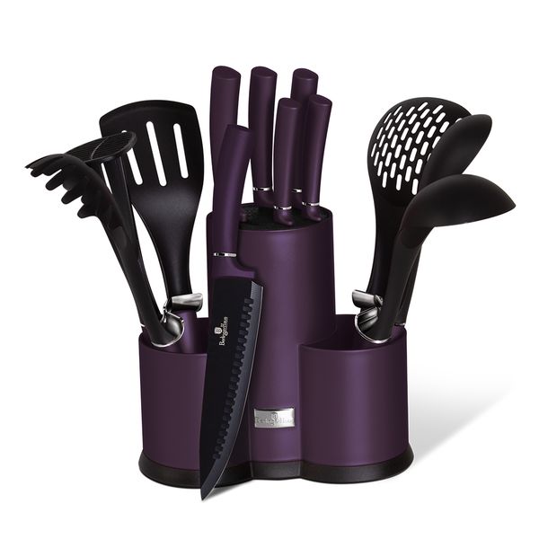 Berlinger Haus 12-Piece Knife &amp; Kitchen Utensils Set with Stand - Purple
