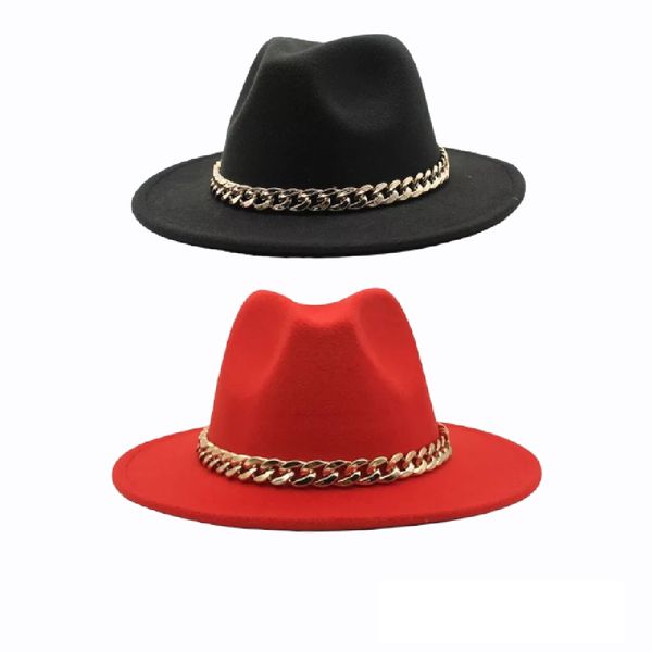 Pack of Black and Red Felt Brimmed Hat With Chain