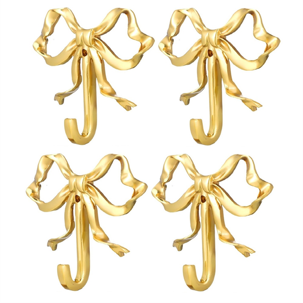 4 Pack Gold Bow-Knot Hooks Brass Bow Wall Hooks