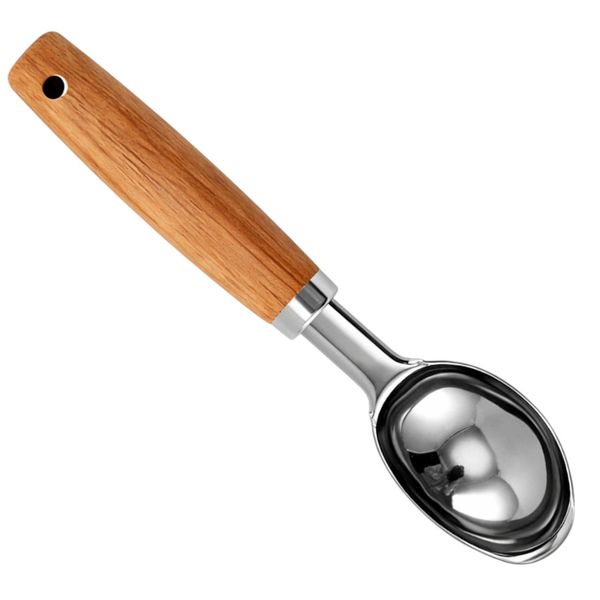 Stainless Steel Kitchen Serving Spoon - Silver , Natural Wood