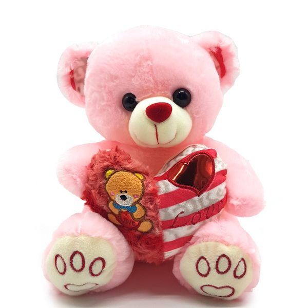Bufftee Happy Valentines Day Small Pink Teddy &amp; Heart Pillow