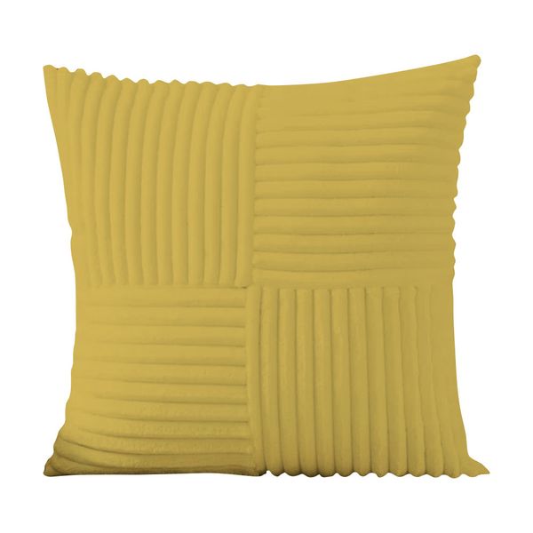 Pandok - Velvet Corduroy Abstract Cushion Cover with Inner - Mustard