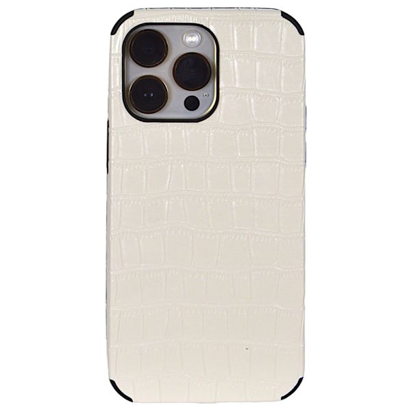 Phone Case with Textured Crocodile Print Compatible with Iphone 15 Pro Max - White