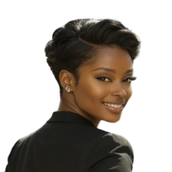 Black Prestyled Brazilian Hair Pixie Wig.