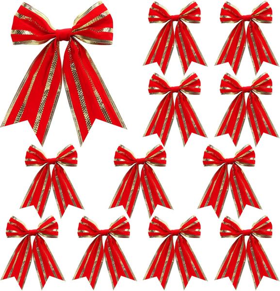 St Charles Red Velvet Christmas Bow(Small) with Gold Trim - 12pc