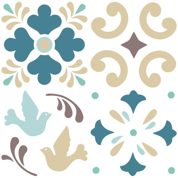 Blue and Yellow Tile Wall Stickers - Set of 20