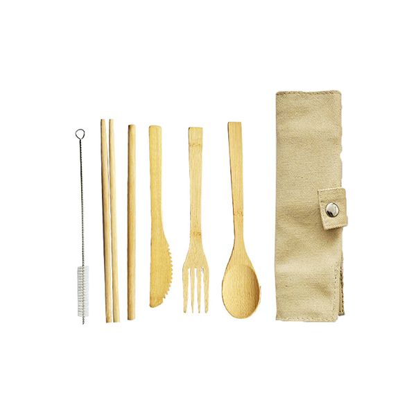 Bamboo portable knife, fork, spoon and straw six-piece cutlery set
