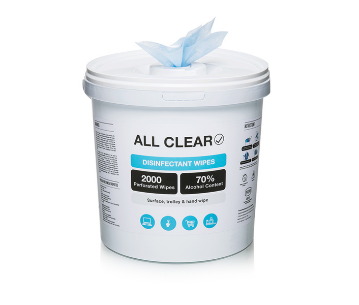 All Clear - 2000 Disinfectant Wipes Bucket 70% Alcohol