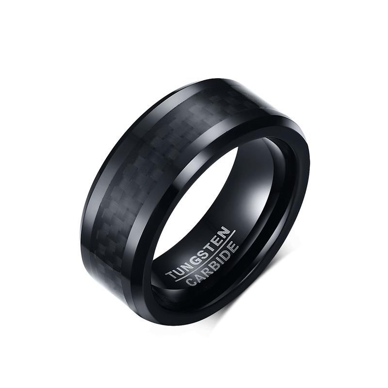 Tech Ten Mens 8MM Carbon Fibre Tungsten Carbide Ring Black Shop   S Zoom.file