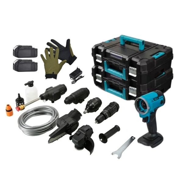 22 Piece 6-In-1 Cordless Interchangeable Tool Set Combo With Case &amp; Work Gloves