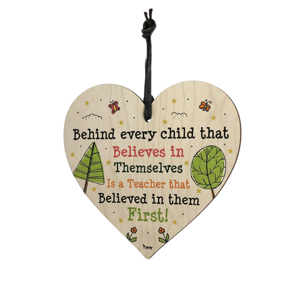 Teacher Appreciation Wooden Heart Hanging Plaque Ornament - Brown