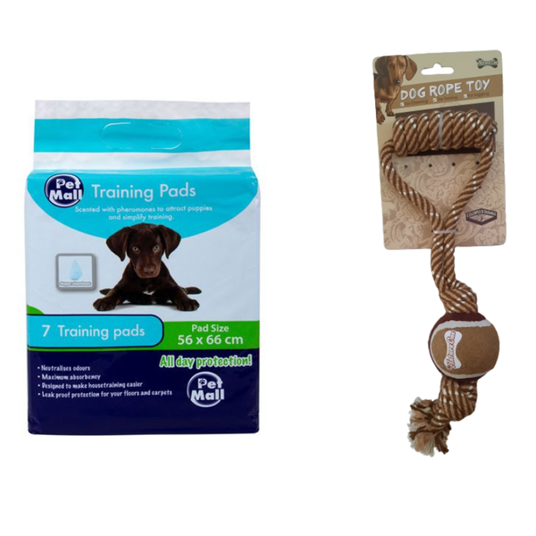 Puppy Combo Pack- Puppy Training pads &amp; Rope Toy Brown